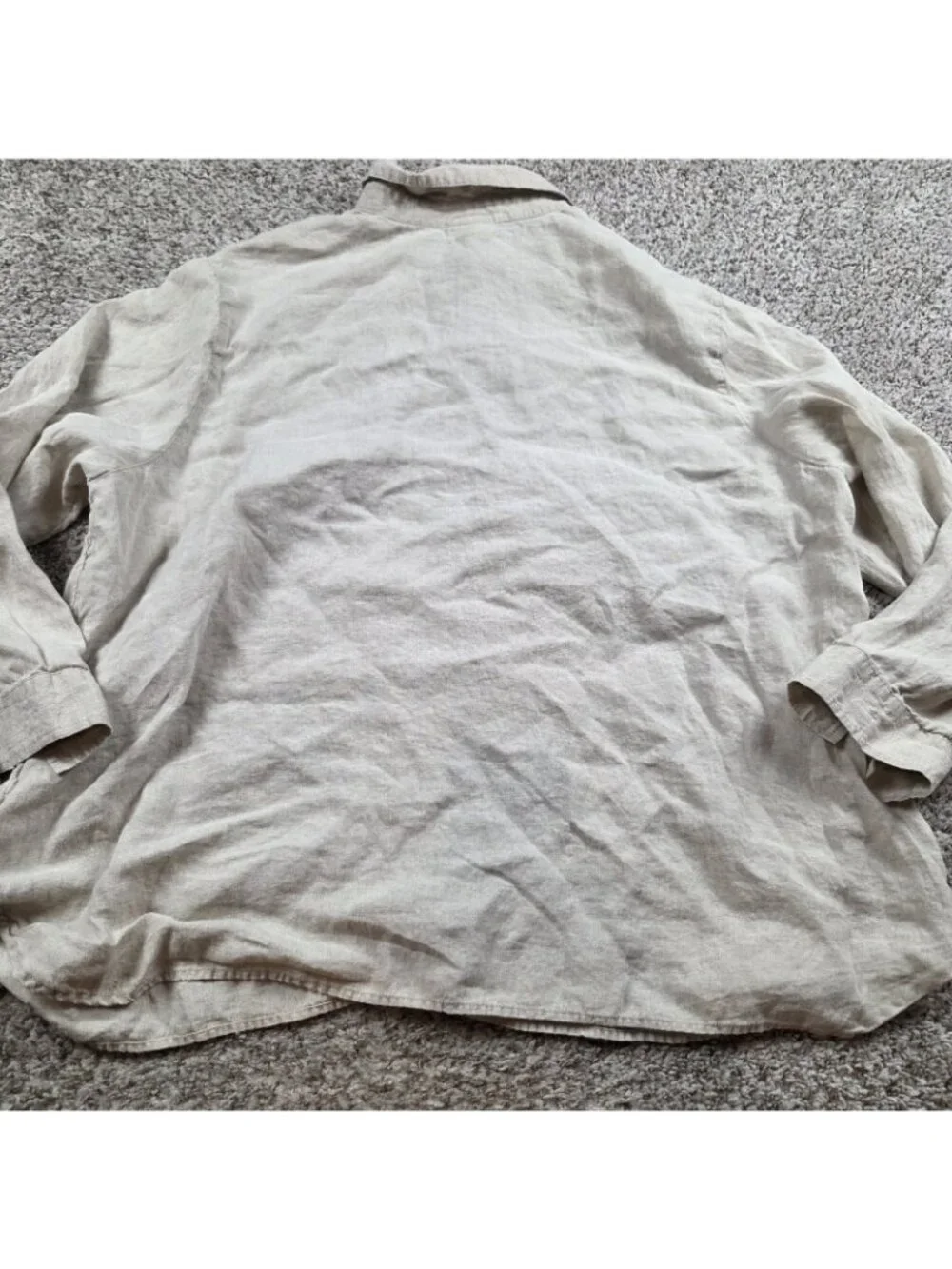 J.Jill Shirt Womens 3X Tan 100% Linen Button Up Coastal Long Sleeve Blouse Read